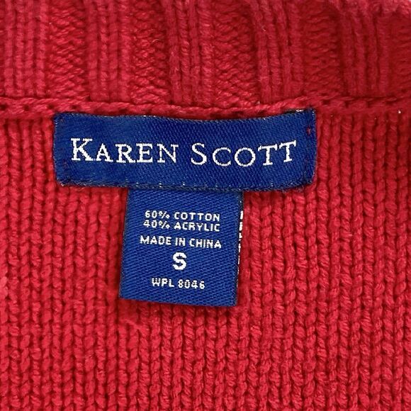 Karen Scott Cardigan Sweater Womens S Red Chunky Cable Knit Granny Cozy Academia - Picture 16 of 16